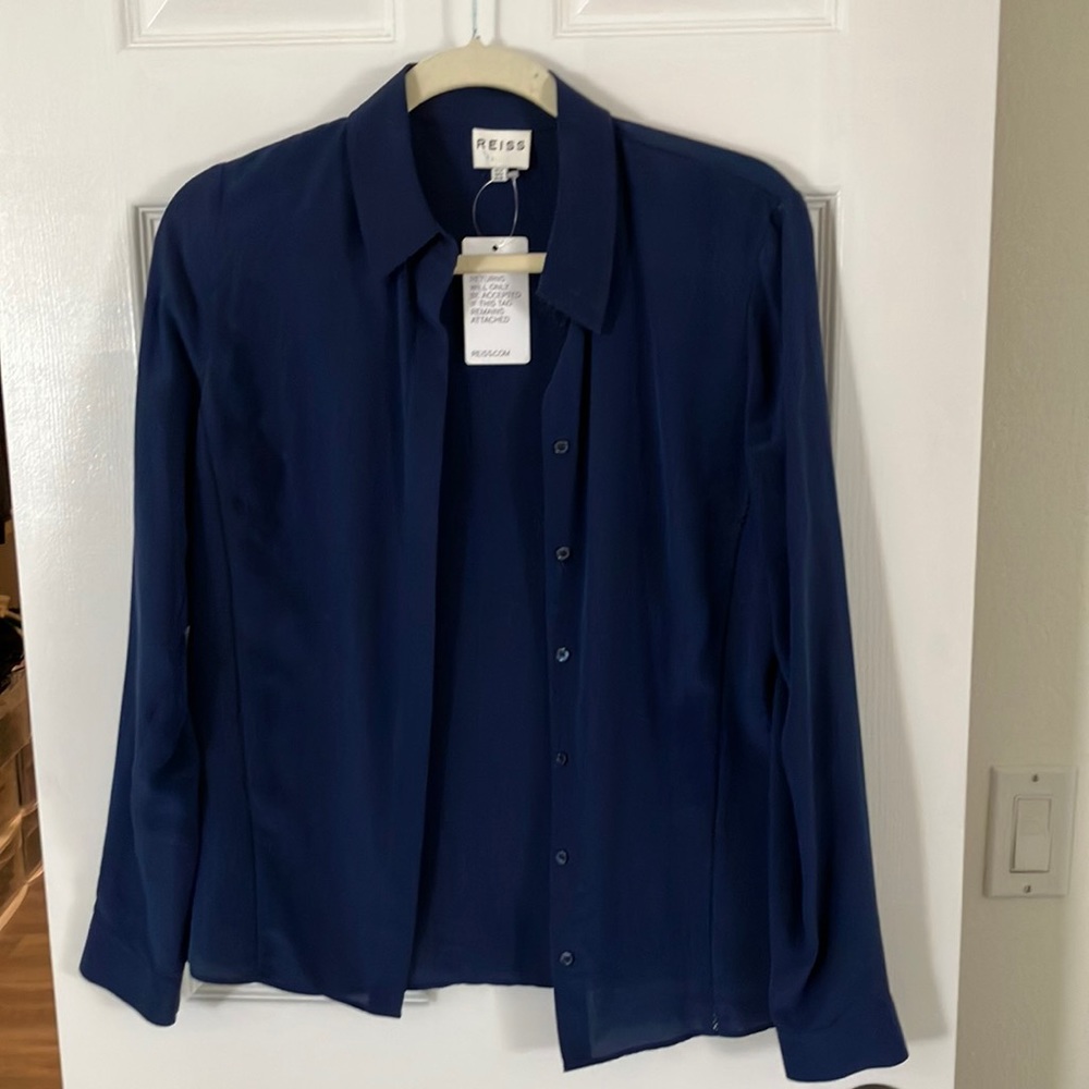 Reiss Blue Silk button up shirt Size US 6 Small